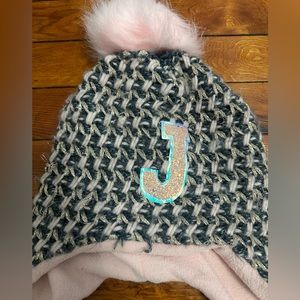 Justice Girls Hat with Ear Covers Letter J
